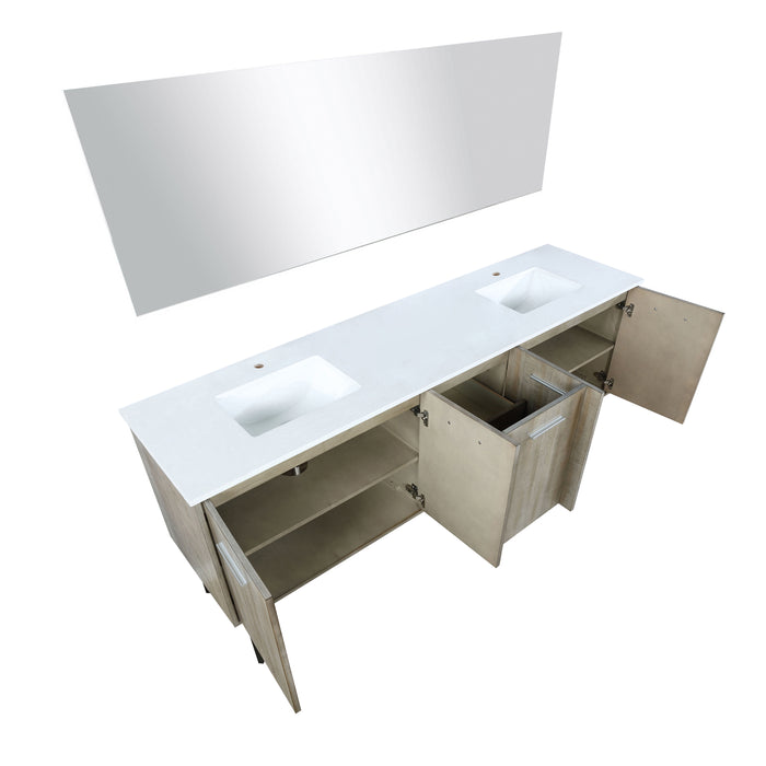 Lexora Lancy 80" Rustic Acacia Double Bathroom Vanity, White Quartz Top, White Square Sinks, and 70" Frameless Mirror  LLC80DKSOSM70