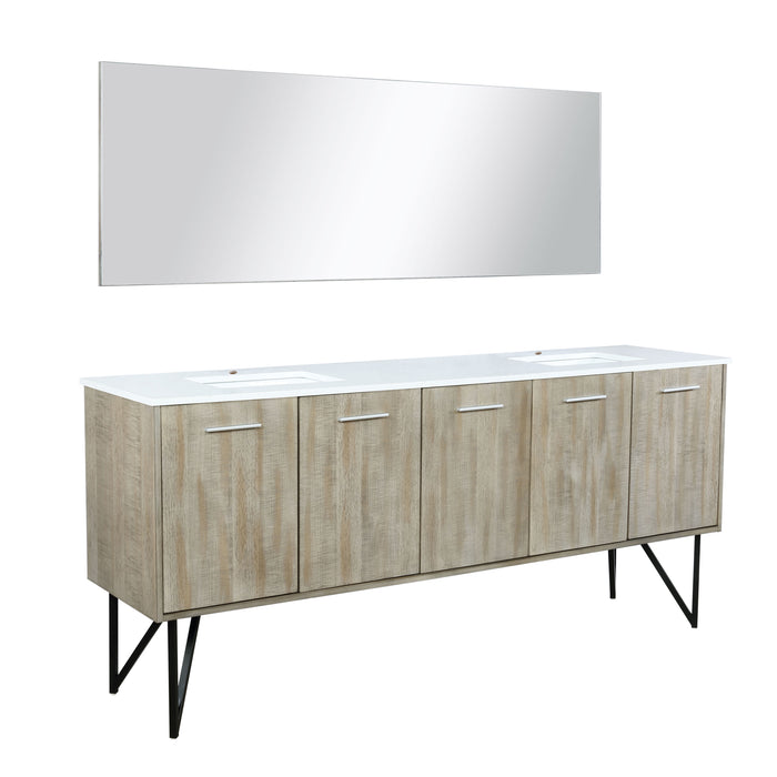 Lexora Lancy 80" Rustic Acacia Double Bathroom Vanity, White Quartz Top, White Square Sinks, and 70" Frameless Mirror  LLC80DKSOSM70