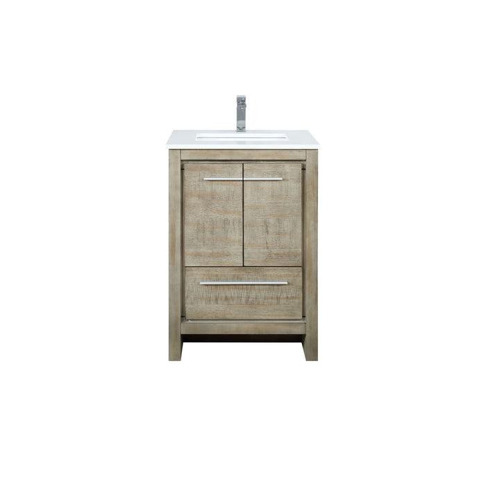 Lexora Lafarre 24" Rustic Acacia Bathroom Vanity, White Quartz Top, White Square Sink, and Labaro Brushed Nickel Faucet Set LLF24SKSOS000FBN