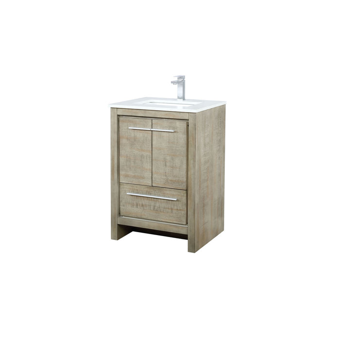 Lexora Lafarre 24" Rustic Acacia Bathroom Vanity, White Quartz Top, White Square Sink, and Labaro Brushed Nickel Faucet Set LLF24SKSOS000FBN