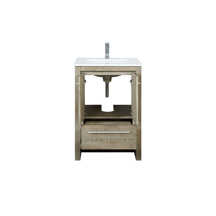 Lexora Lafarre 24" Rustic Acacia Bathroom Vanity, White Quartz Top, White Square Sink, and Labaro Brushed Nickel Faucet Set LLF24SKSOS000FBN