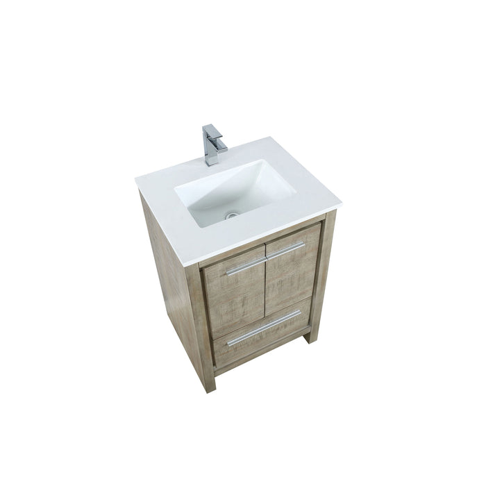 Lexora Lafarre 24" Rustic Acacia Bathroom Vanity, White Quartz Top, White Square Sink, and Labaro Brushed Nickel Faucet Set LLF24SKSOS000FBN