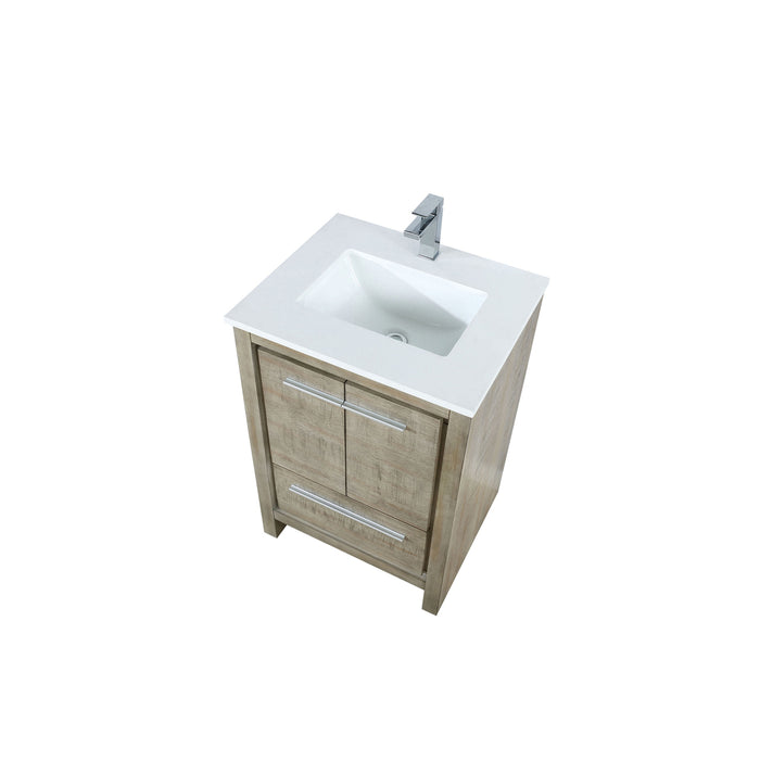 Lexora Lafarre 24" Rustic Acacia Bathroom Vanity, White Quartz Top, White Square Sink, and Labaro Brushed Nickel Faucet Set LLF24SKSOS000FBN