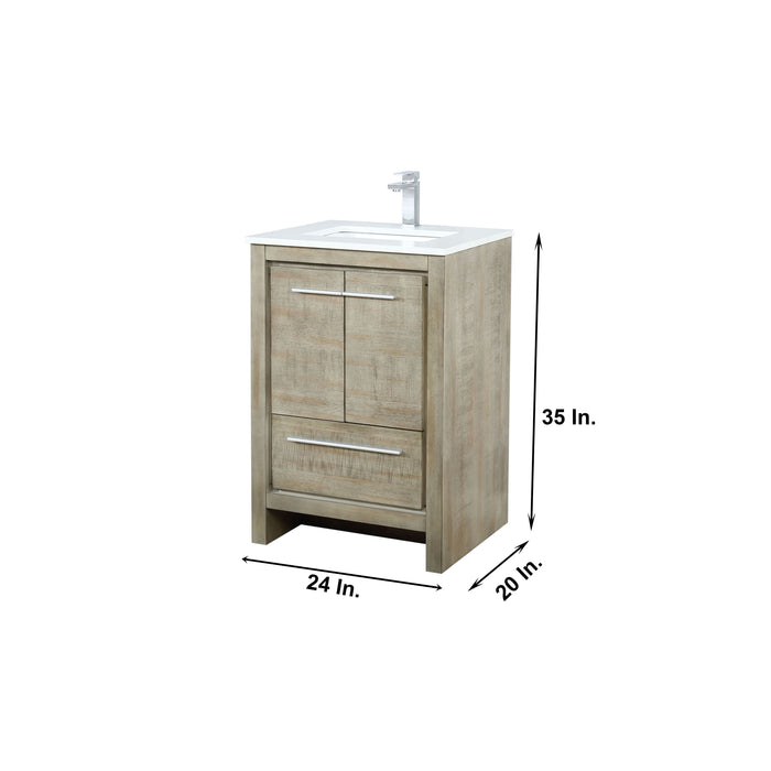 Lexora Lafarre 24" Rustic Acacia Bathroom Vanity, White Quartz Top, White Square Sink, and Balzani Gun Metal Faucet Set  LLF24SKSOS000FGM