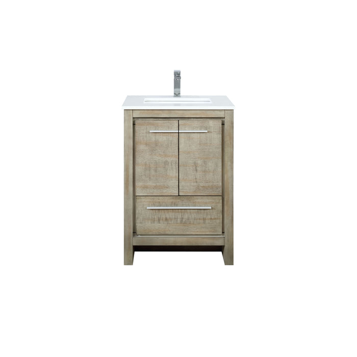 Lexora Lafarre 24" Rustic Acacia Bathroom Vanity, White Quartz Top, White Square Sink, and Balzani Gun Metal Faucet Set  LLF24SKSOS000FGM