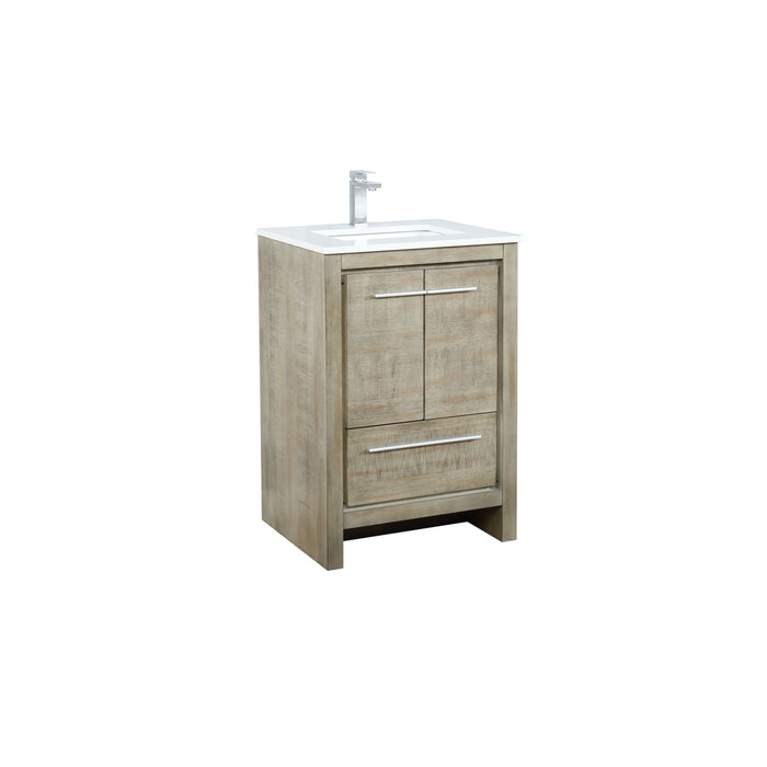 Lexora Lafarre 24" Rustic Acacia Bathroom Vanity, White Quartz Top, White Square Sink, and Balzani Gun Metal Faucet Set  LLF24SKSOS000FGM