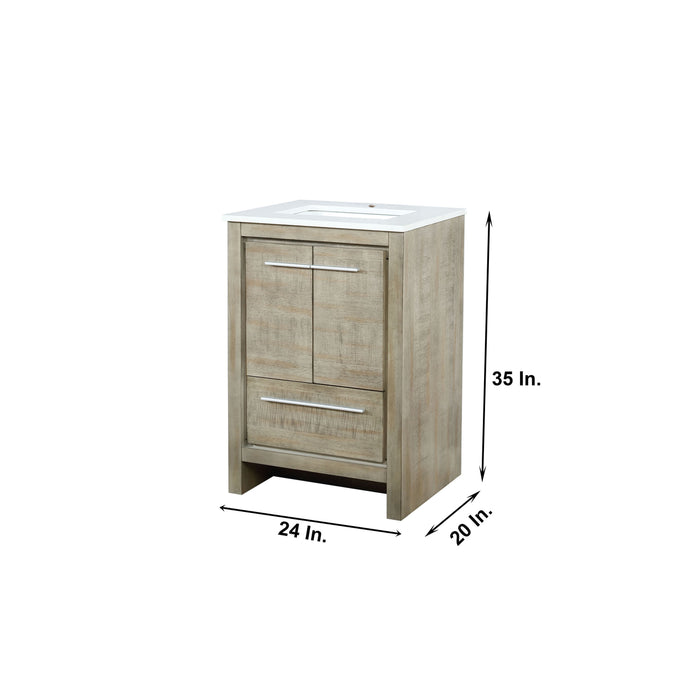 Lexora Lafarre 24" Rustic Acacia Bathroom Vanity, White Quartz Top, White Square Sink, and 18" Frameless Mirror LLF24SKSOSM18