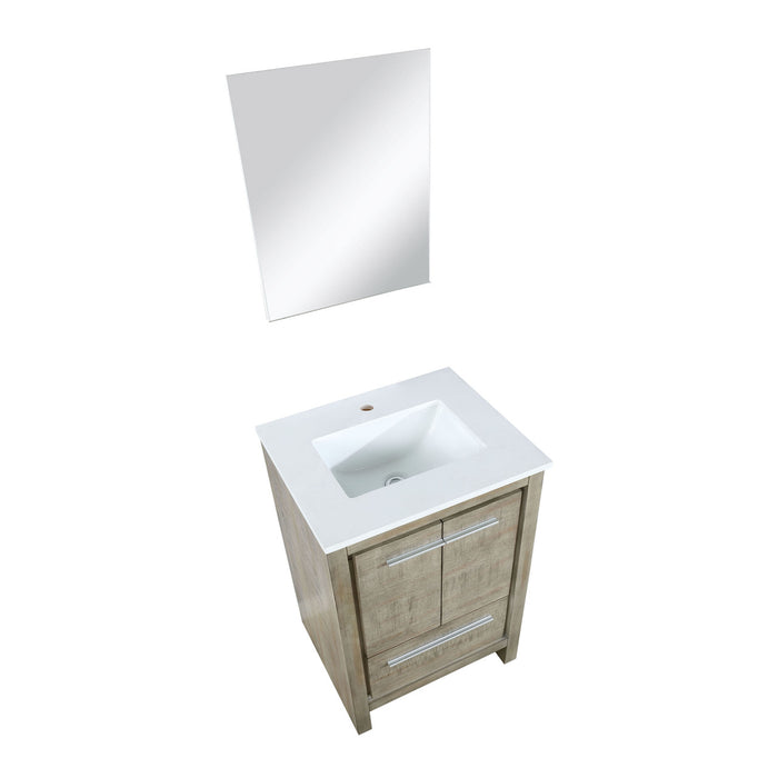 Lexora Lafarre 24" Rustic Acacia Bathroom Vanity, White Quartz Top, White Square Sink, and 18" Frameless Mirror LLF24SKSOSM18