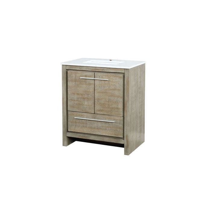 Lexora Lafarre 30" Rustic Acacia Bathroom Vanity, White Quartz Top, and White Square Sink LLF30SKSOS000