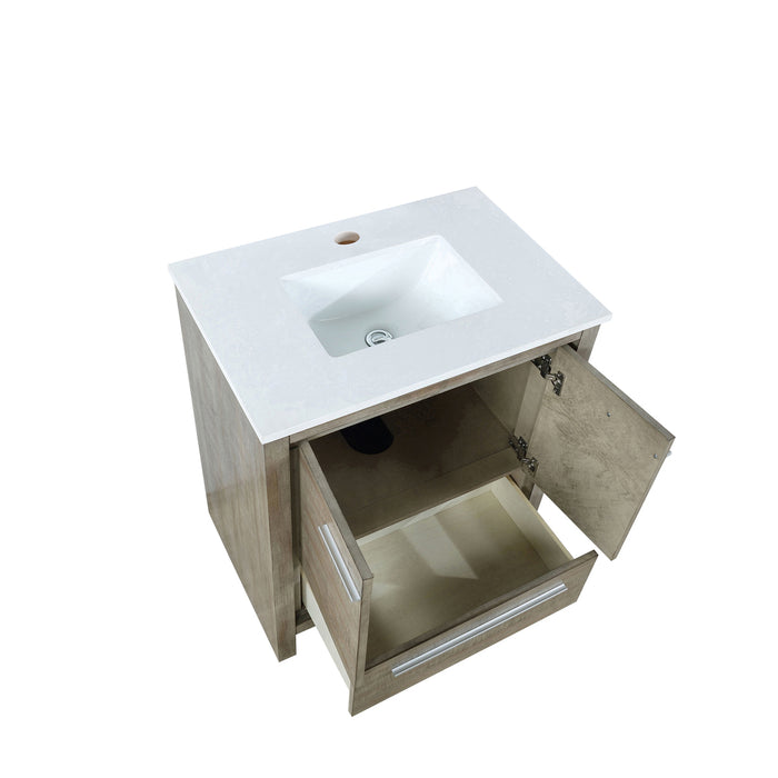 Lexora Lafarre 30" Rustic Acacia Bathroom Vanity, White Quartz Top, and White Square Sink LLF30SKSOS000