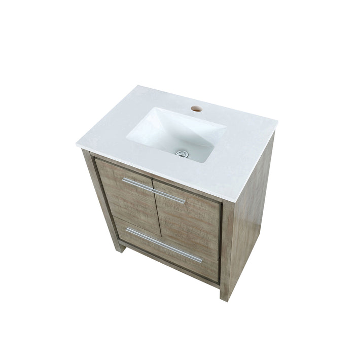 Lexora Lafarre 30" Rustic Acacia Bathroom Vanity, White Quartz Top, and White Square Sink LLF30SKSOS000