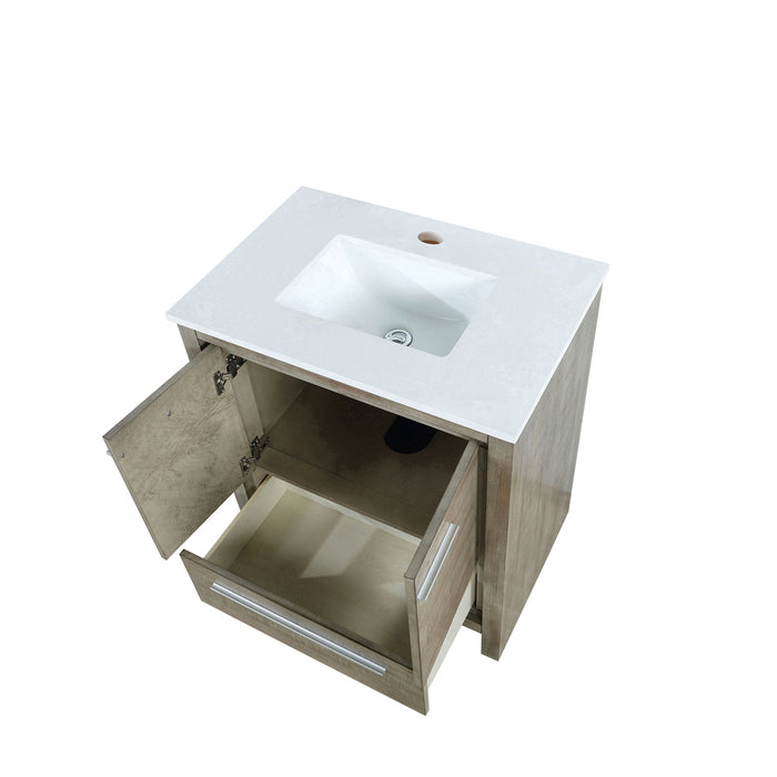 Lexora Lafarre 30" Rustic Acacia Bathroom Vanity, White Quartz Top, and White Square Sink LLF30SKSOS000