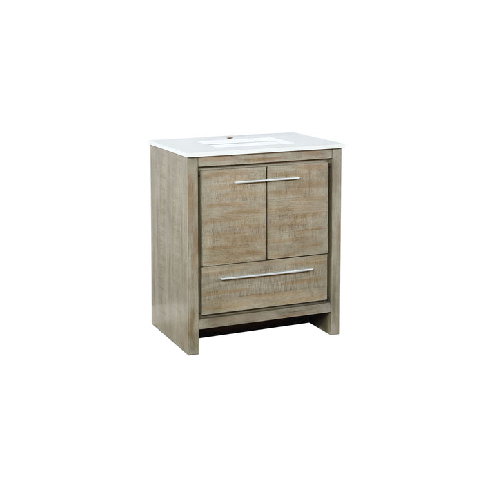 Lexora Lafarre 30" Rustic Acacia Bathroom Vanity, White Quartz Top, and White Square Sink LLF30SKSOS000