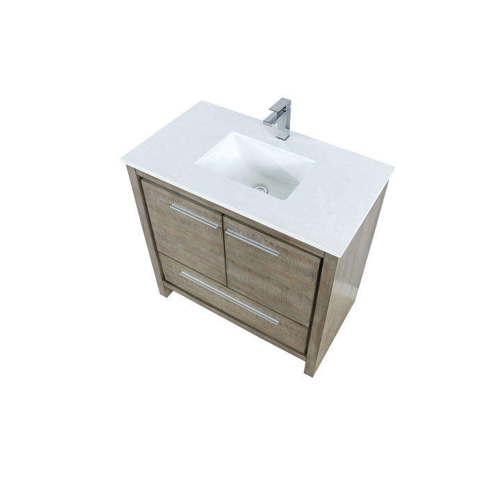 Lexora Lafarre 36" Rustic Acacia Bathroom Vanity, White Quartz Top, White Square Sink, and Balzani Gun Metal Faucet Set LLF36SKSOS000FGM