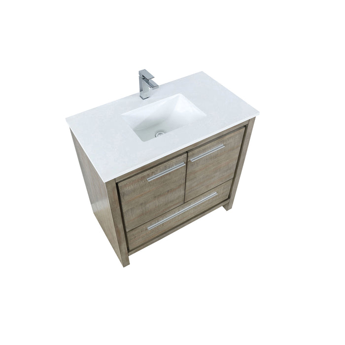 Lexora Lafarre 36" Rustic Acacia Bathroom Vanity, White Quartz Top, White Square Sink, and Labaro Rose Gold Faucet Set LLF36SKSOS000FRG