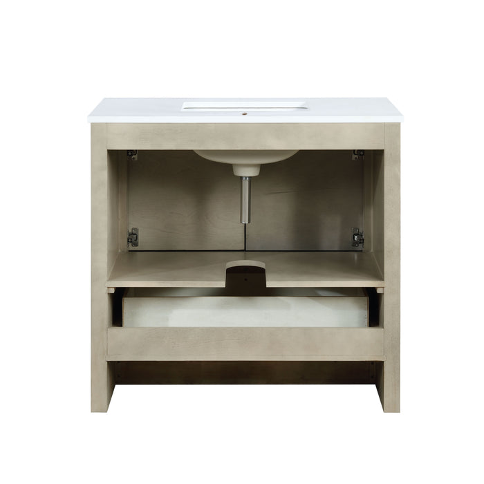 Lexora Lafarre 36" Rustic Acacia Bathroom Vanity, White Quartz Top, and White Square Sink LLF36SKSOS000