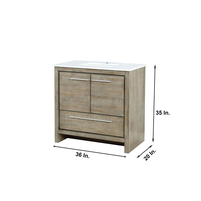 Lexora Lafarre 36" Rustic Acacia Bathroom Vanity, White Quartz Top, and White Square Sink LLF36SKSOS000