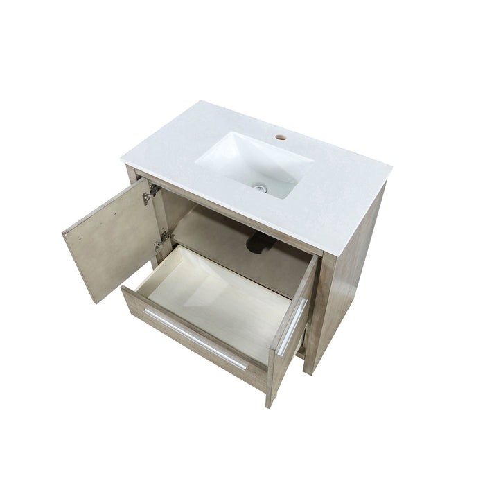 Lexora Lafarre 36" Rustic Acacia Bathroom Vanity, White Quartz Top, and White Square Sink LLF36SKSOS000