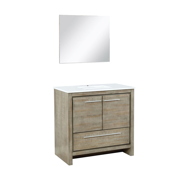 Lexora Lafarre 36" Rustic Acacia Bathroom Vanity, White Quartz Top, White Square Sink, and 28" Frameless Mirror LLF36SKSOSM28