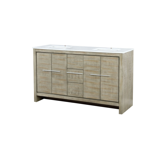 Lexora Lafarre 60" Rustic Acacia Double Bathroom Vanity, White Quartz Top, and White Square Sinks  LLF60DKSOD000