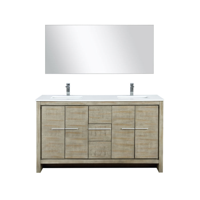 Lexora Lafarre 60" Rustic Acacia Double Bathroom Vanity, White Quartz Top,White Square Sinks, Labaro Rose Gold Faucet Set, and 55" Frameless Mirror LLF60DKSODM55FRG