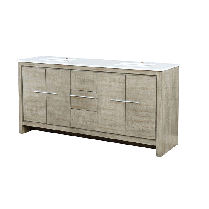 Lexora Lafarre 72" Rustic Acacia Double Bathroom Vanity, White Quartz Top, and White Square Sinks LLF72DKSOD000