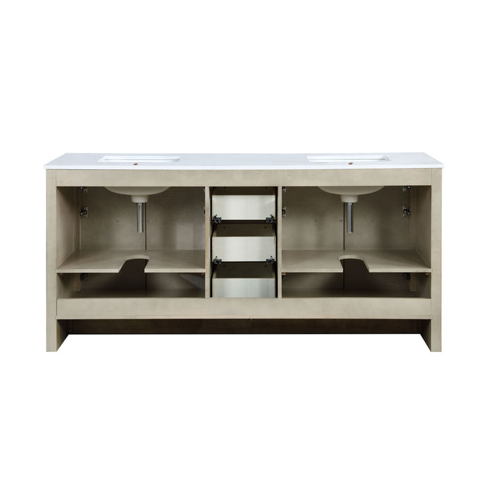 Lexora Lafarre 72" Rustic Acacia Double Bathroom Vanity, White Quartz Top, and White Square Sinks LLF72DKSOD000