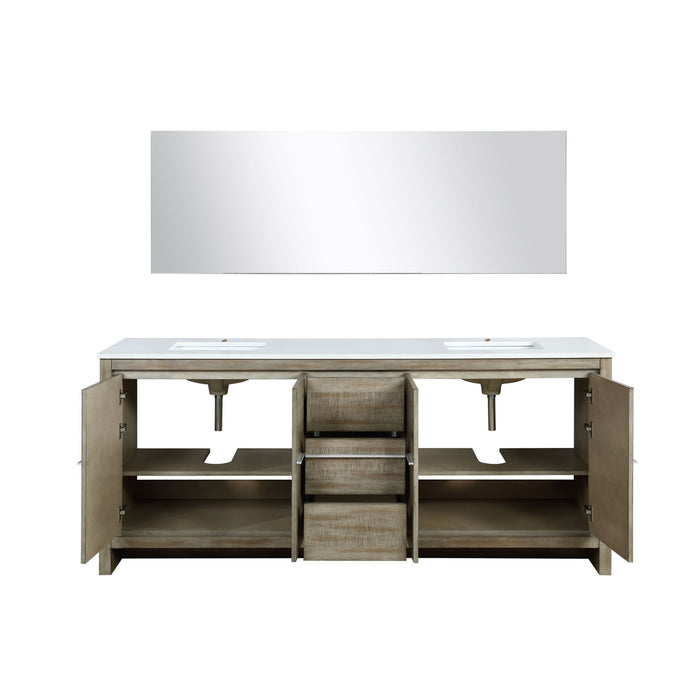 Lexora Lafarre 80" Rustic Acacia Double Bathroom Vanity, White Quartz Top, White Square Sinks, and 70" Frameless Mirror LLF80DKSODM70