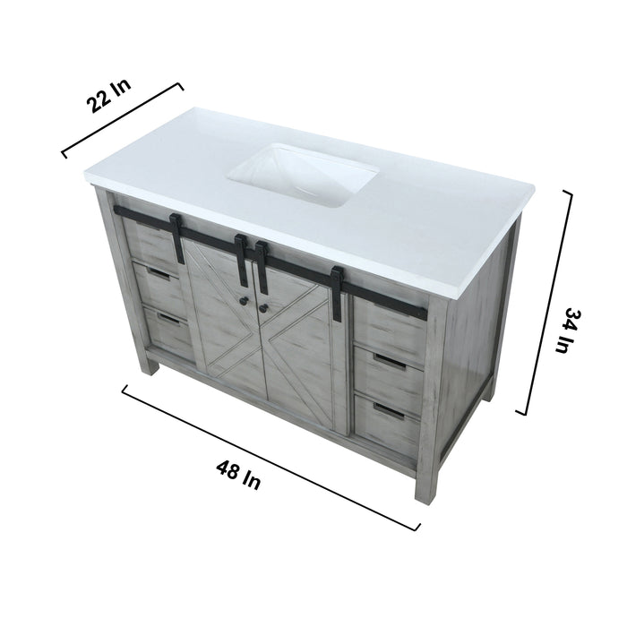 Lexora  Marsyas 48" Ash Grey Single Vanity, White Quartz Top, White Square Sink and no Mirror LM342248SHCS000