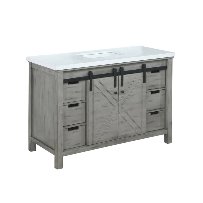 Lexora  Marsyas 48" Ash Grey Single Vanity, White Quartz Top, White Square Sink and no Mirror LM342248SHCS000