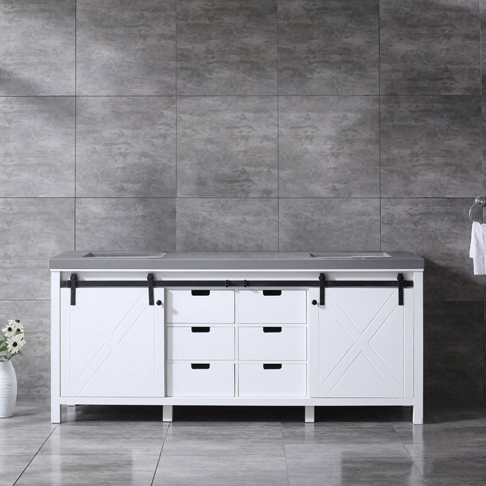 Lexora  Marsyas 80" White Double Vanity, Grey Quartz Top, White Square Sinks and no Mirror LM342280DAAS000