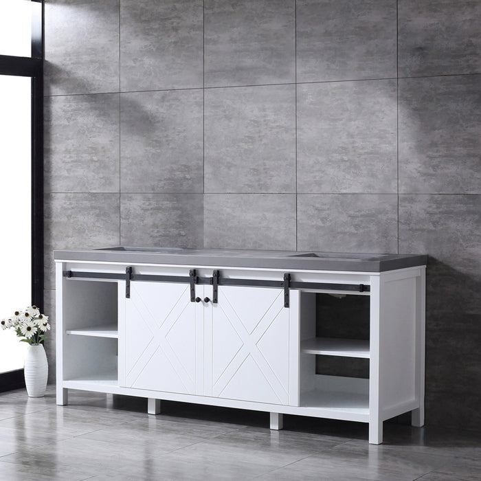 Lexora  Marsyas 80" White Double Vanity, Grey Quartz Top, White Square Sinks and no Mirror LM342280DAAS000