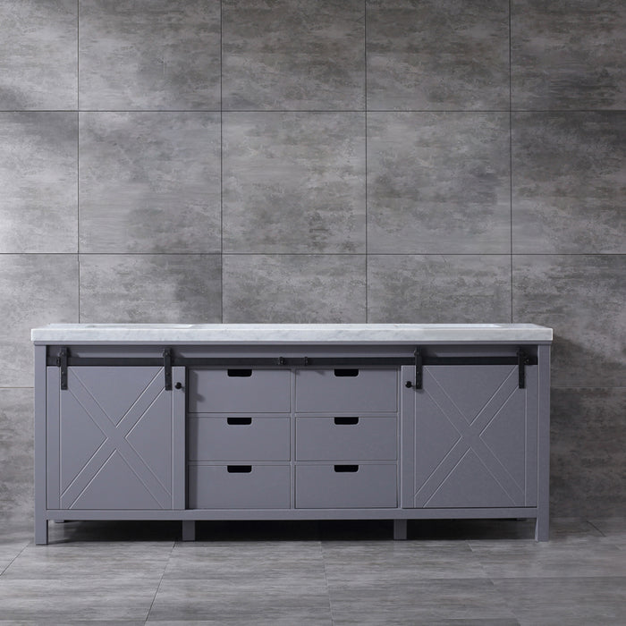 Lexora  Marsyas 84" Dark Grey Double Vanity, White Carrara Marble Top, White Square Sinks and no Mirror LM342284DBBS000