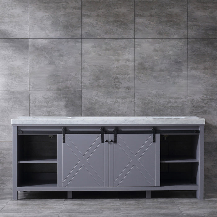 Lexora  Marsyas 84" Dark Grey Double Vanity, White Carrara Marble Top, White Square Sinks and no Mirror LM342284DBBS000