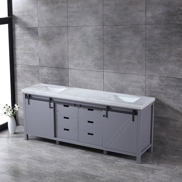 Lexora  Marsyas 84" Dark Grey Double Vanity, White Carrara Marble Top, White Square Sinks and no Mirror LM342284DBBS000