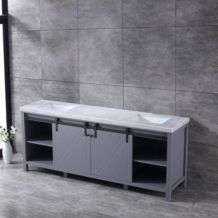 Lexora  Marsyas 84" Dark Grey Double Vanity, White Carrara Marble Top, White Square Sinks and no Mirror LM342284DBBS000