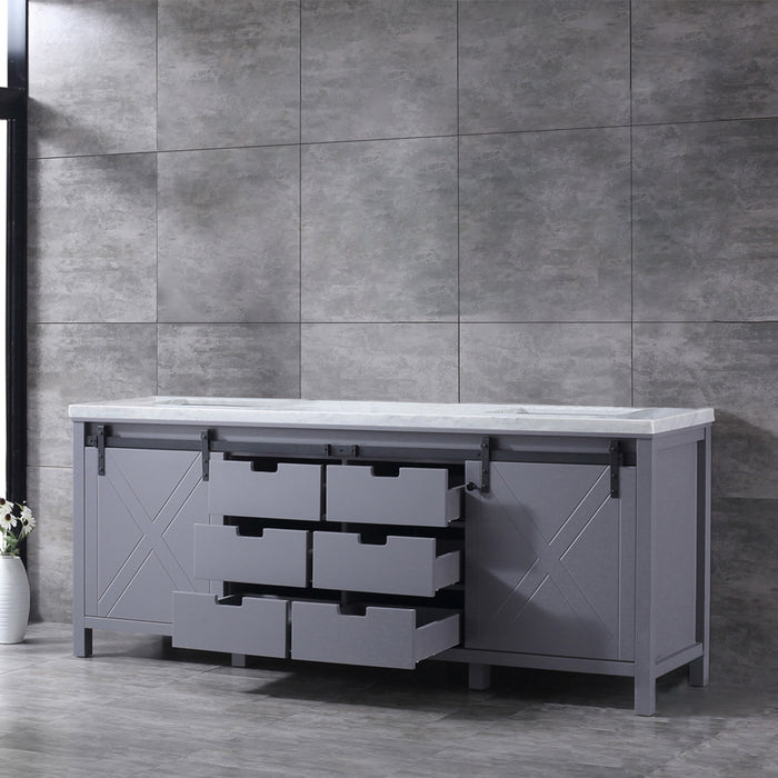 Lexora  Marsyas 84" Dark Grey Double Vanity, White Carrara Marble Top, White Square Sinks and no Mirror LM342284DBBS000