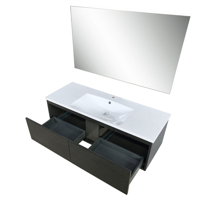 Lexora Sant 48" Iron Charcoal Bathroom Vanity, Acrylic Composite Top with Integrated Sink, and 43" Frameless Mirror LS48SRAISM43