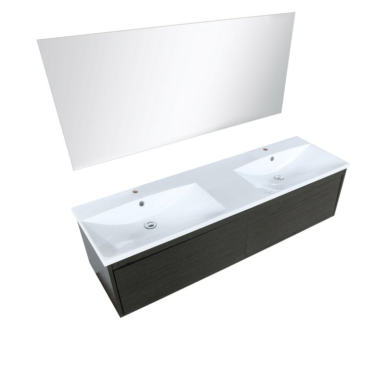 Lexora Sant 60" Iron Charcoal Double Bathroom Vanity, Acrylic Composite Top with Integrated Sinks, and 55" Frameless Mirror LS60DRAISM55