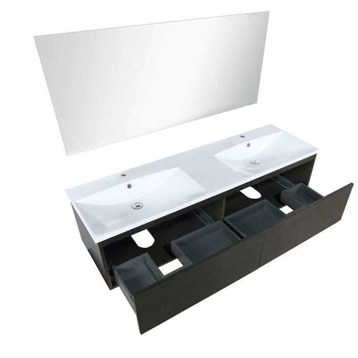 Lexora Sant 60" Iron Charcoal Double Bathroom Vanity, Acrylic Composite Top with Integrated Sinks, and 55" Frameless Mirror LS60DRAISM55