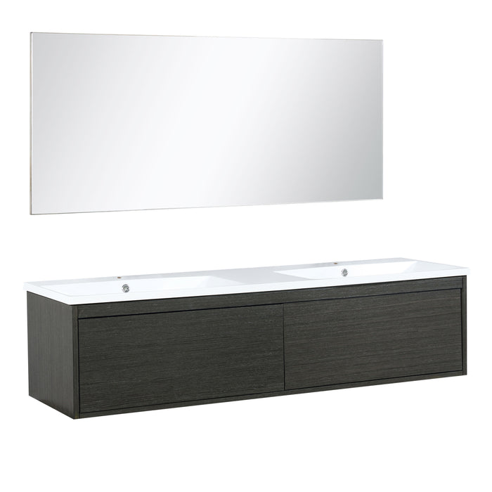 Lexora Sant 60" Iron Charcoal Double Bathroom Vanity, Acrylic Composite Top with Integrated Sinks, and 55" Frameless Mirror LS60DRAISM55