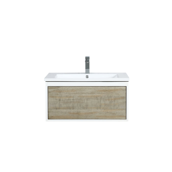 Lexora Scopi 30" Rustic Acacia Bathroom Vanity, Acrylic Composite Top with Integrated Sink, and Labaro Brushed Nickel Faucet Set LSC30SRAOS000FBN