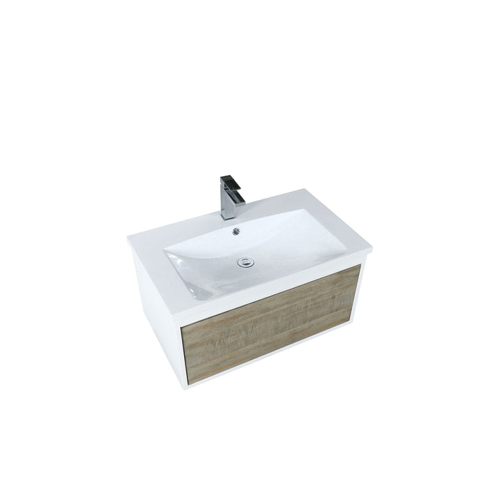 Lexora Scopi 30" Rustic Acacia Bathroom Vanity, Acrylic Composite Top with Integrated Sink, and Labaro Brushed Nickel Faucet Set LSC30SRAOS000FBN