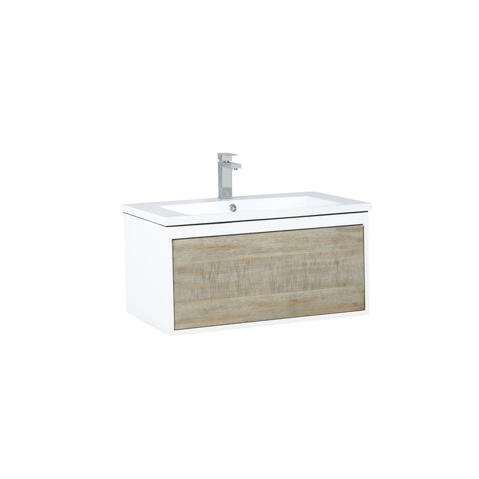 Lexora Scopi 30" Rustic Acacia Bathroom Vanity, Acrylic Composite Top with Integrated Sink, and Labaro Brushed Nickel Faucet Set LSC30SRAOS000FBN