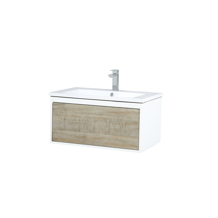 Lexora Scopi 30" Rustic Acacia Bathroom Vanity, Acrylic Composite Top with Integrated Sink, and Labaro Rose Gold Faucet Set LSC30SRAOS000FRG