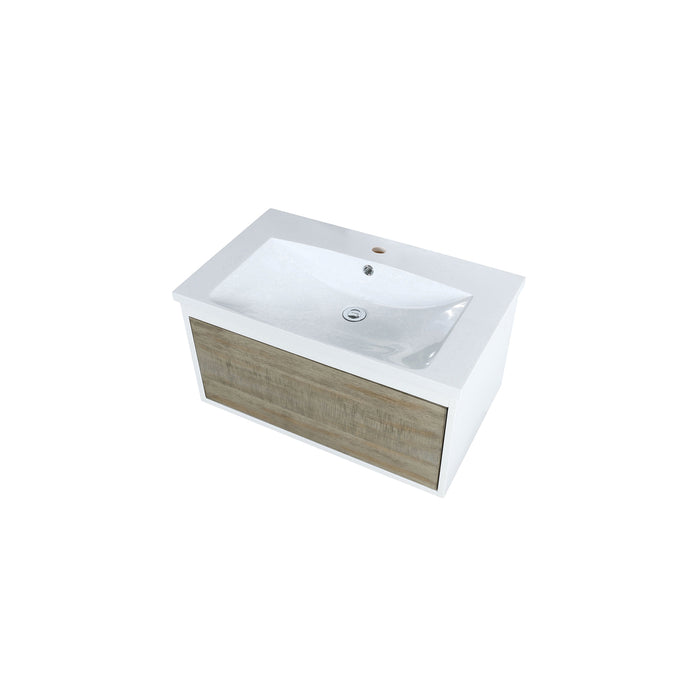 Lexora Scopi 30" Rustic Acacia Bathroom Vanity and Acrylic Composite Top with Integrated Sink LSC30SRAOS000