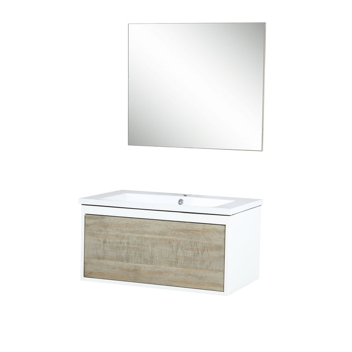 Lexora Scopi 30" Rustic Acacia Bathroom Vanity, Acrylic Composite Top with Integrated Sink, and 28" Frameless Mirror LSC30SRAOSM28