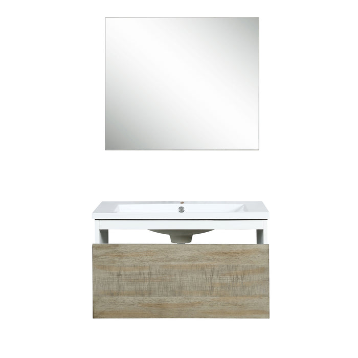 Lexora Scopi 30" Rustic Acacia Bathroom Vanity, Acrylic Composite Top with Integrated Sink, and 28" Frameless Mirror LSC30SRAOSM28