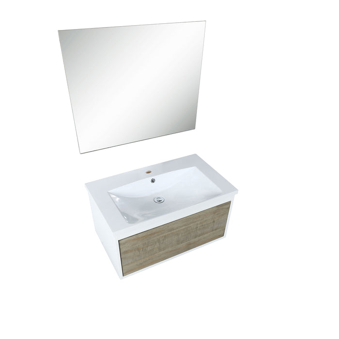 Lexora Scopi 30" Rustic Acacia Bathroom Vanity, Acrylic Composite Top with Integrated Sink, and 28" Frameless Mirror LSC30SRAOSM28