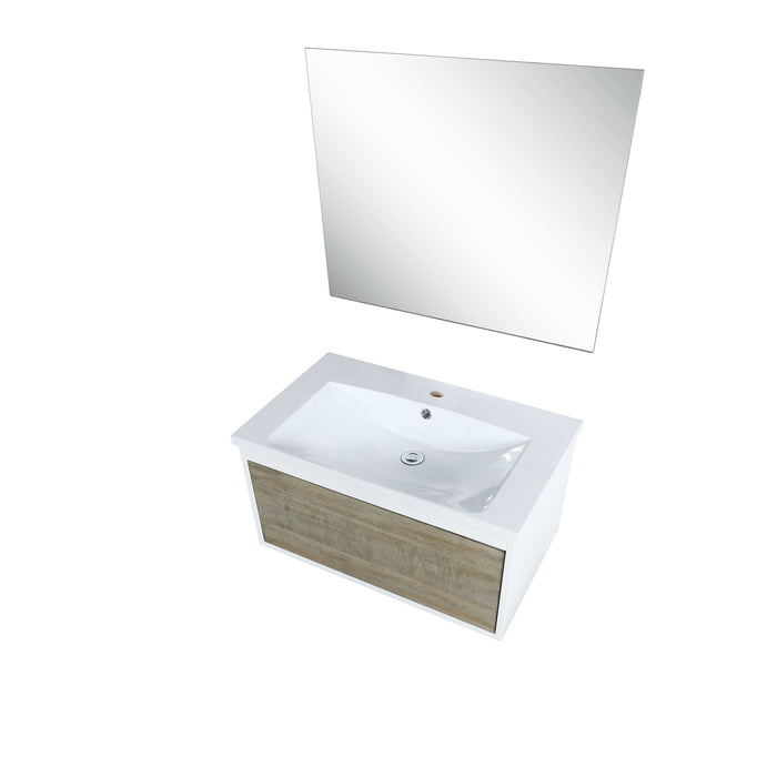 Lexora Scopi 30" Rustic Acacia Bathroom Vanity, Acrylic Composite Top with Integrated Sink, and 28" Frameless Mirror LSC30SRAOSM28